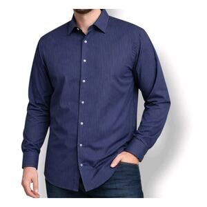 Gap Button Up Shirt Mens Large Blue White Pinstripe Long Sleeve 100% Cotton
